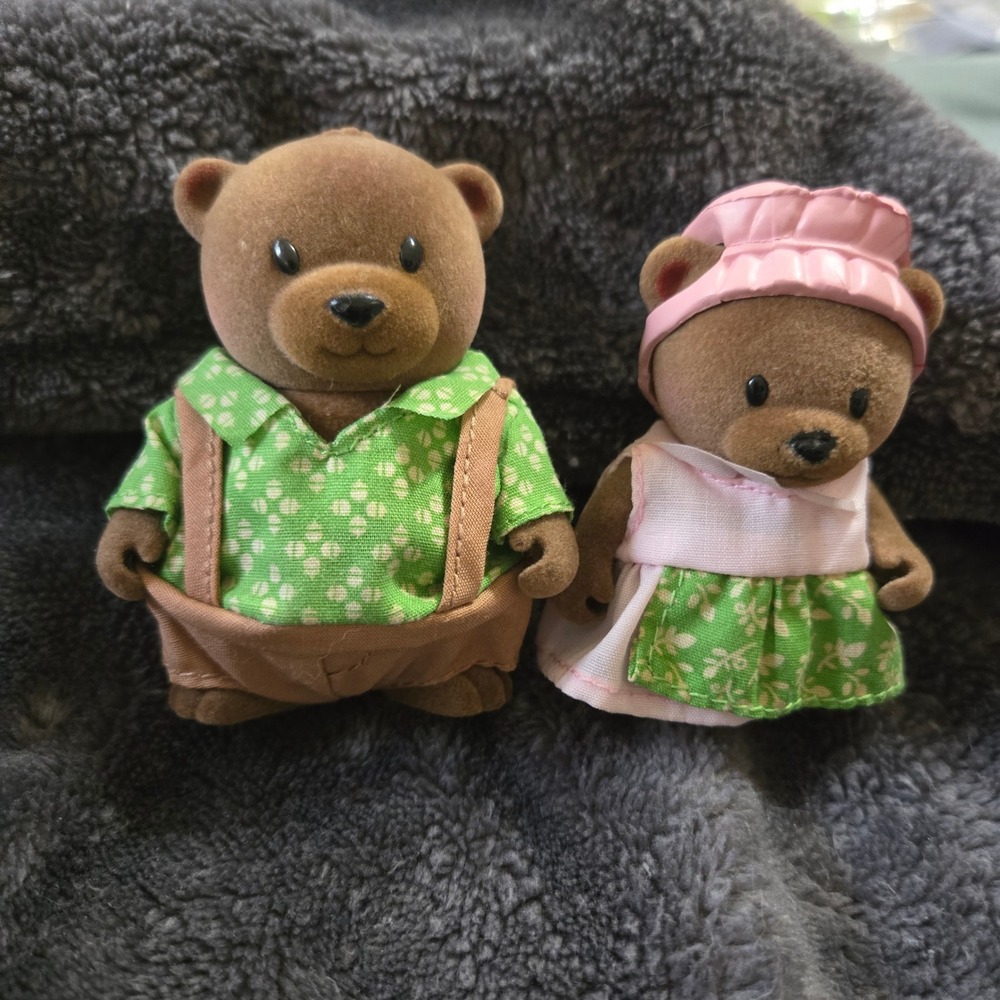 Lil Woodzeez Bear Figures Brown Flocked Mini Dolls 2pc Lot